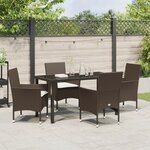 Ensemble de Salle à Manger de Jardin 5 Pièces avec Coussins en Poly Rotin Brun