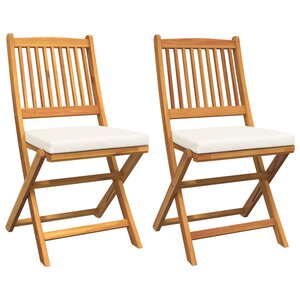 Chaises de jardin pliantes vidaXL avec coussin blanc 2Pièces en bois d'acacia solide