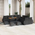 Ensemble de canapé de jardin 14 pièces vidaXL avec coussins en poly rattan noir Acacia
