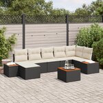 vidaXL Ensemble de canapé de jardin 8 pièces avec coussins Noir Poly Rattan Acacia