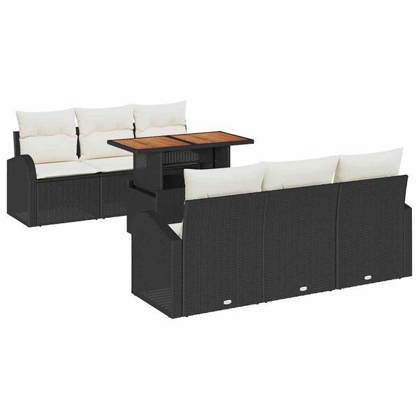 vidaXL Ensemble de canapé de jardin avec coussin 7 Pièces Noir et crème
