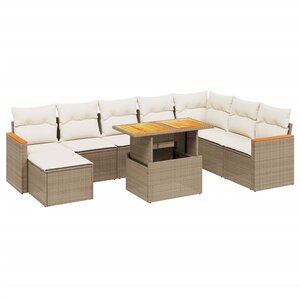 vidaXL Salon de jardin avec coussins 9 Pièces beige résine tressée