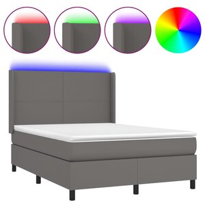 vidaXL Sommier à lattes de lit matelas LED Gris 140x200 cm Similicuir