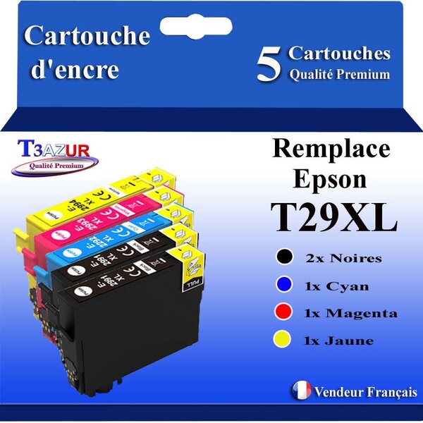 T3AZUR- 5x Cartouches Compatibles avec Epson 29XL 29 XL remplace Epson XP-342 XP-352 XP-452 XP-332 XP-245 XP-442 XP-255 XP-355 XP-455 XP-247 XP-432 XP-435 XP-335 XP-345