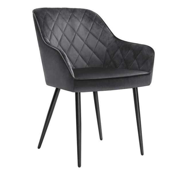 Chaise de salle à manger fauteuil siège rembourrée avec accoudoirs largeur d’assise 49 cm pieds en métal revêtement en velours charge 110 kg pour salon chambre gris 12_0002445