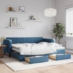 vidaXL Lit de jour avec gigogne et tiroirs sans matelas bleu 90x200 cm