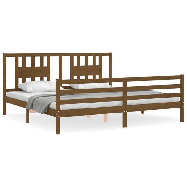 vidaXL Cadre de lit avec tête de lit marron miel 200x200cm bois massif