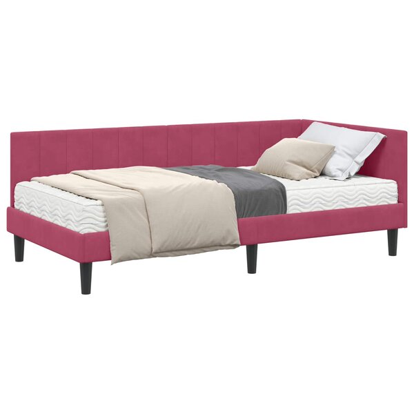 vidaXL Cadre de lit d'angle avec matelas 2 pc Bordeaux 90 x 200 cm
