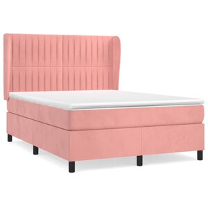 vidaXL Sommier à lattes de lit avec matelas Rose 140x190 cm Velours