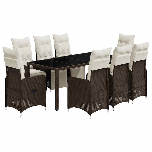 vidaXL Ensemble de bistro de jardin 9 Pièces coussins marron poly rotin