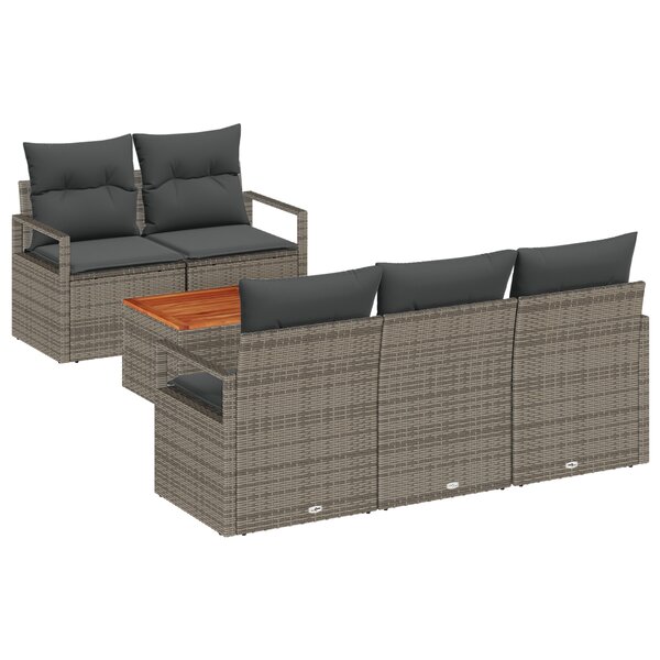 Ensemble de canapé de jardin 6 pièces avec coussins gris Poly Rattan Acacia