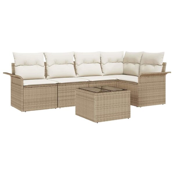 vidaXL Ensemble de canapé de jardin avec coussin 6 Pièces Beige polyrotin