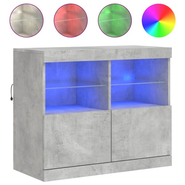 vidaXL Buffet avec lumières LED gris béton 81x37x67 cm