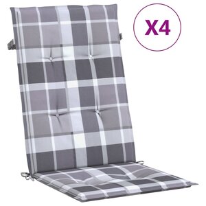 vidaXL Coussins de chaise jardin à dossier haut lot de 4 carreaux gris