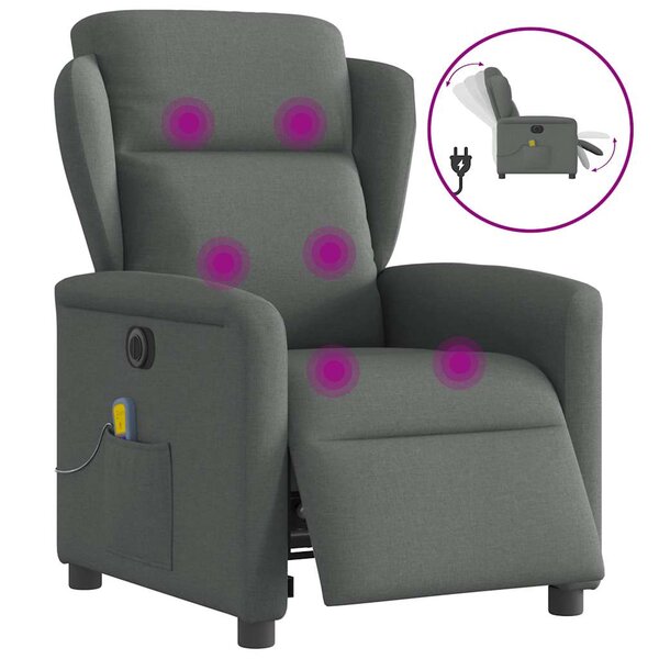 vidaXL Fauteuil inclinable de massage électrique gris foncé tissu