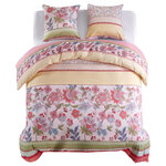 vidaXL Parure de lit avec housse de couette motif floral/rayé rose