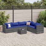 vidaXL Salon de jardin 7 Pièces avec coussins Gris Résine tressée