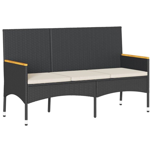 vidaXL Banc de jardin à 3 places avec coussins noir résine tressée