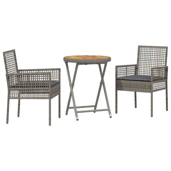 vidaXL Ensemble bistro de jardin 3 Pièces Gris Poly rotin