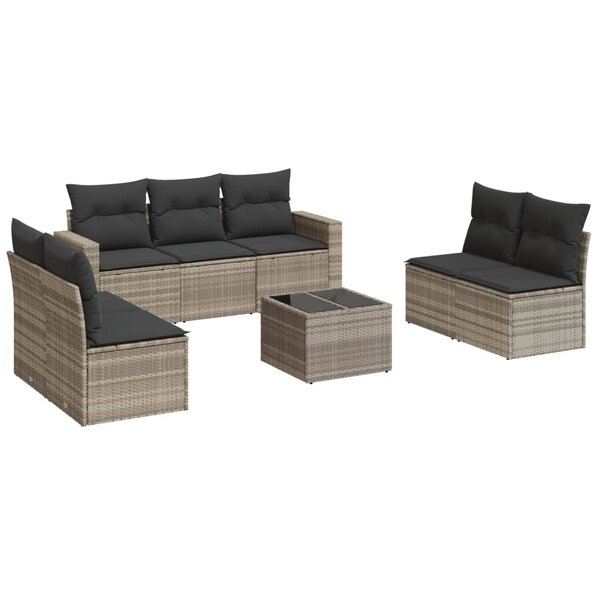 vidaXL Salon de jardin 8 Pièces avec coussins gris clair résine tressée