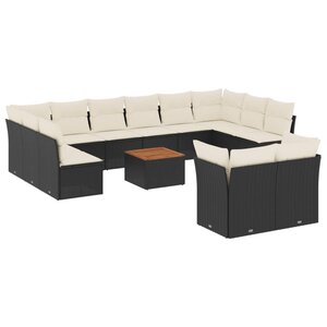 vidaXL Salon de jardin avec coussins 13 Pièces noir résine tressée