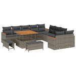 Set de Canapés de Jardin de 13 pièces avec Coussins Gris Poly Rattan Acacia