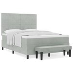 vidaXL Lit à ressort avec matelas & banc Gris clair 140x190 cm Velours
