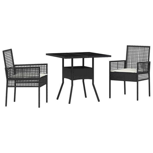 vidaXL Ensemble de salle à manger de jardin 3 pièces en poly rattan noir