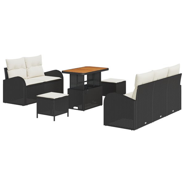 Ensemble de canapé de jardin 8 pièces vidaXL avec coussins noir rattan poly acacia