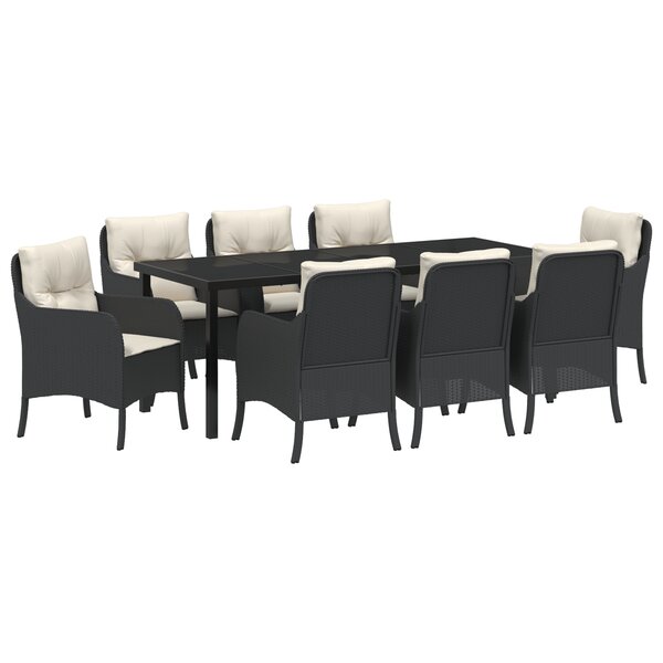 vidaXL Set de salle à manger de jardin 9 pièces avec coussins noir rotin poly