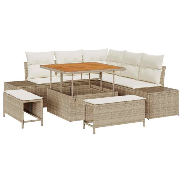 vidaXL Ensemble de canapé de jardin 8 Pièces Beige Poly rotin
