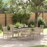 Ensemble de salle à manger de jardin 7 pièces avec coussins en beige en poly rotin