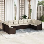 vidaXL Ensemble de salle à manger de jardin de 10 pièces avec coussins en poly rotin marron
