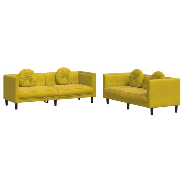 vidaXL Ensemble de canapés 2 Pièces avec coussins jaune velours