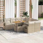vidaXL Salon de jardin avec coussins 9 Pièces beige résine tressée