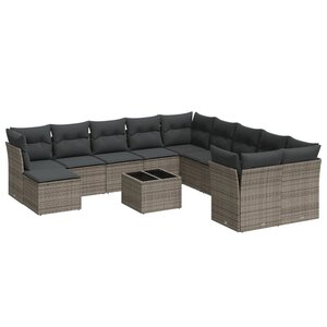 vidaXL Salon de jardin avec coussins 12 Pièces gris résine tressée