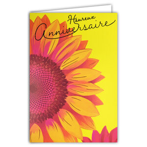 Carte FLUO Heureux ANNIVERSAIRE Fleur Tournesol Gerbera avec Enveloppe 12x17,5cm