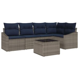 vidaXL Ensemble de canapé de jardin 6 Pièces Gris et marine polyrotin