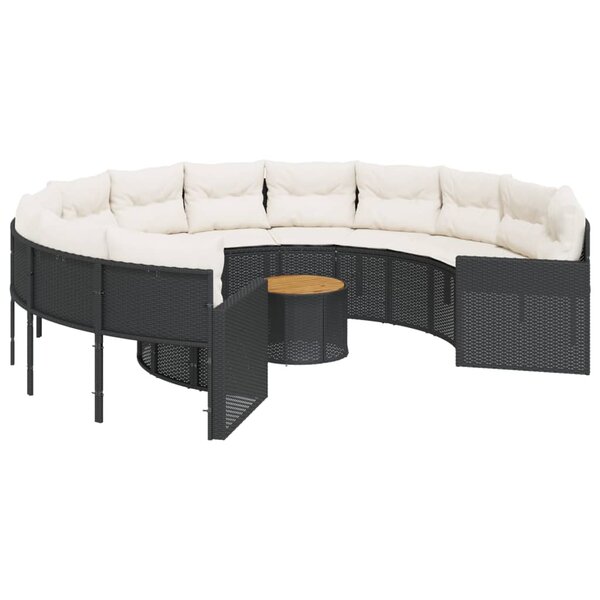 vidaXL Canapé de jardin avec table coussins rond noir résine tressée