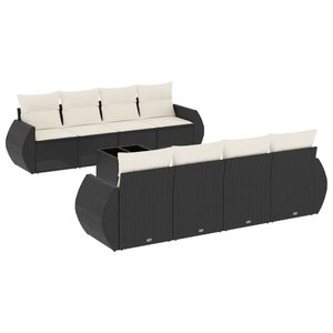 vidaXL Salon de jardin 9 Pièces avec coussins noir résine tressée