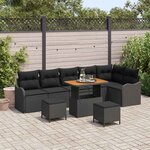 vidaXL Ensemble de canapé de jardin avec coussin 9 Pièces Noir