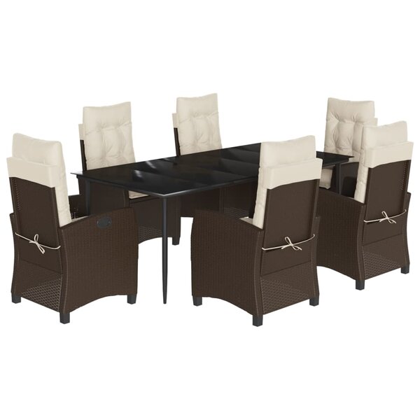 vidaXL Ensemble à manger de jardin et coussins 7 Pièces marron rotin