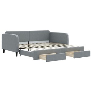 vidaXL Lit de jour avec gigogne et tiroirs gris clair 100x200 cm tissu