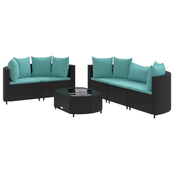 vidaXL Salon de jardin 6 Pièces avec coussins noir résine tressée