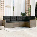vidaXL Salon de jardin 5 Pièces avec coussins gris résine tressée