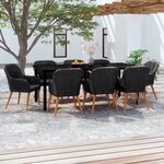 vidaXL Ensemble à manger de jardin avec coussins 9 Pièces noir