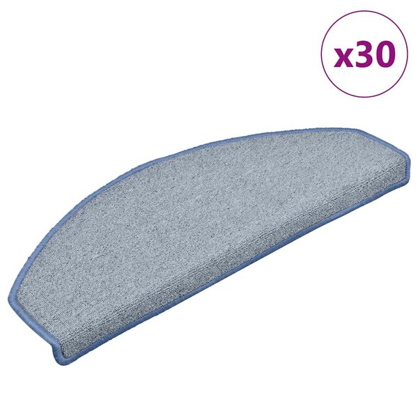 vidaXL Tapis d'escalier 30 pièces 65 x 24 x 4 cm Gris clair et bleu Demi-rond Grand