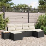 Ensemble de canapé de jardin de 6 pièces avec coussins en rotin poly noir acacia