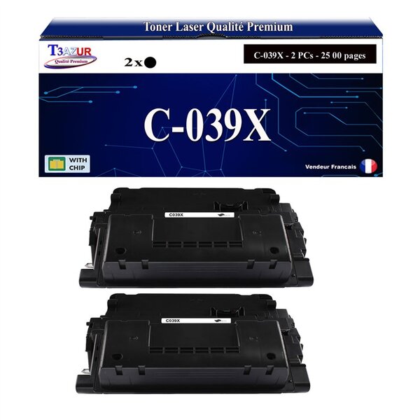 T3AZUR - 2x Toners compatibles avec Canon 039H (0288C001) pour Canon LBP351x  LBP352x Noir - 25 000p