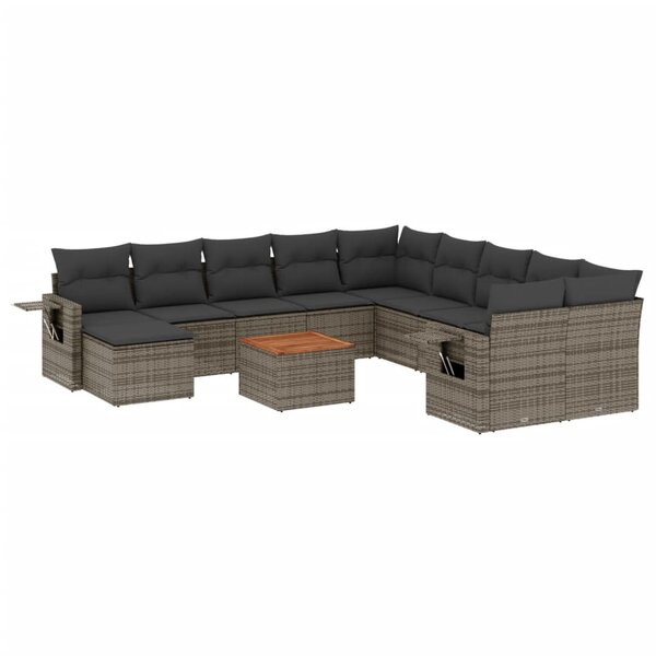 vidaXL Salon de jardin avec coussins 12 Pièces gris résine tressée